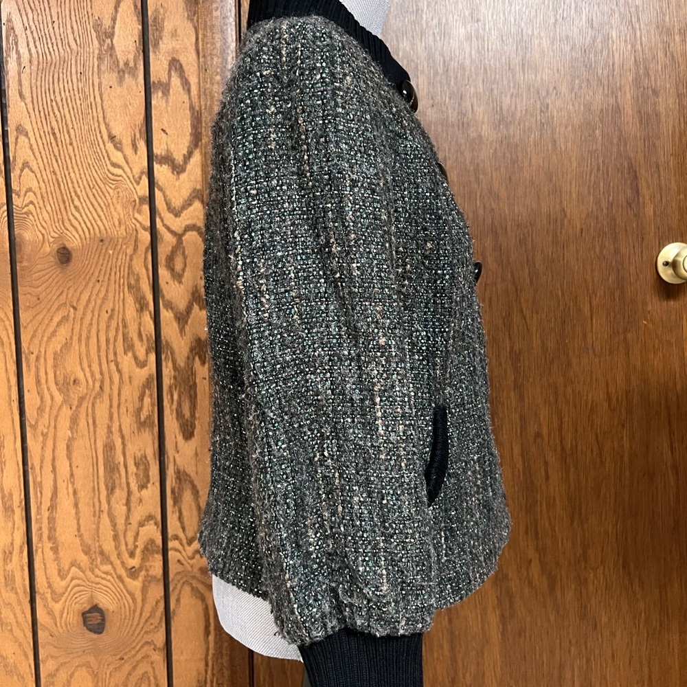 Classiques Entier Women Green Black tweed jacket Size M 3/4 length sleeves Lined - Picture 5 of 13